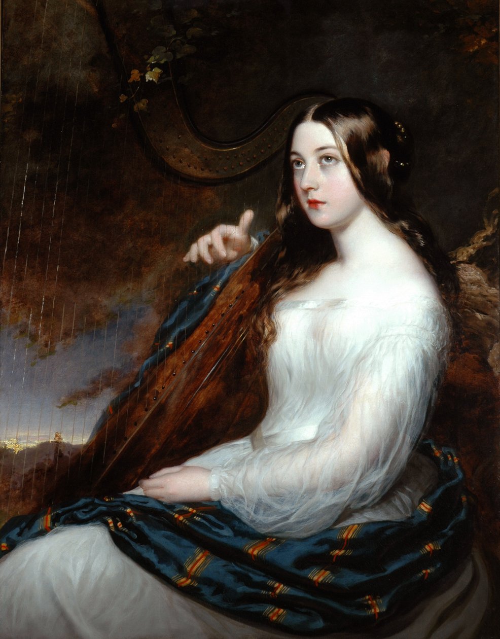 Sarah Curran grająca na harfie, 1800 autorstwa William Beechey