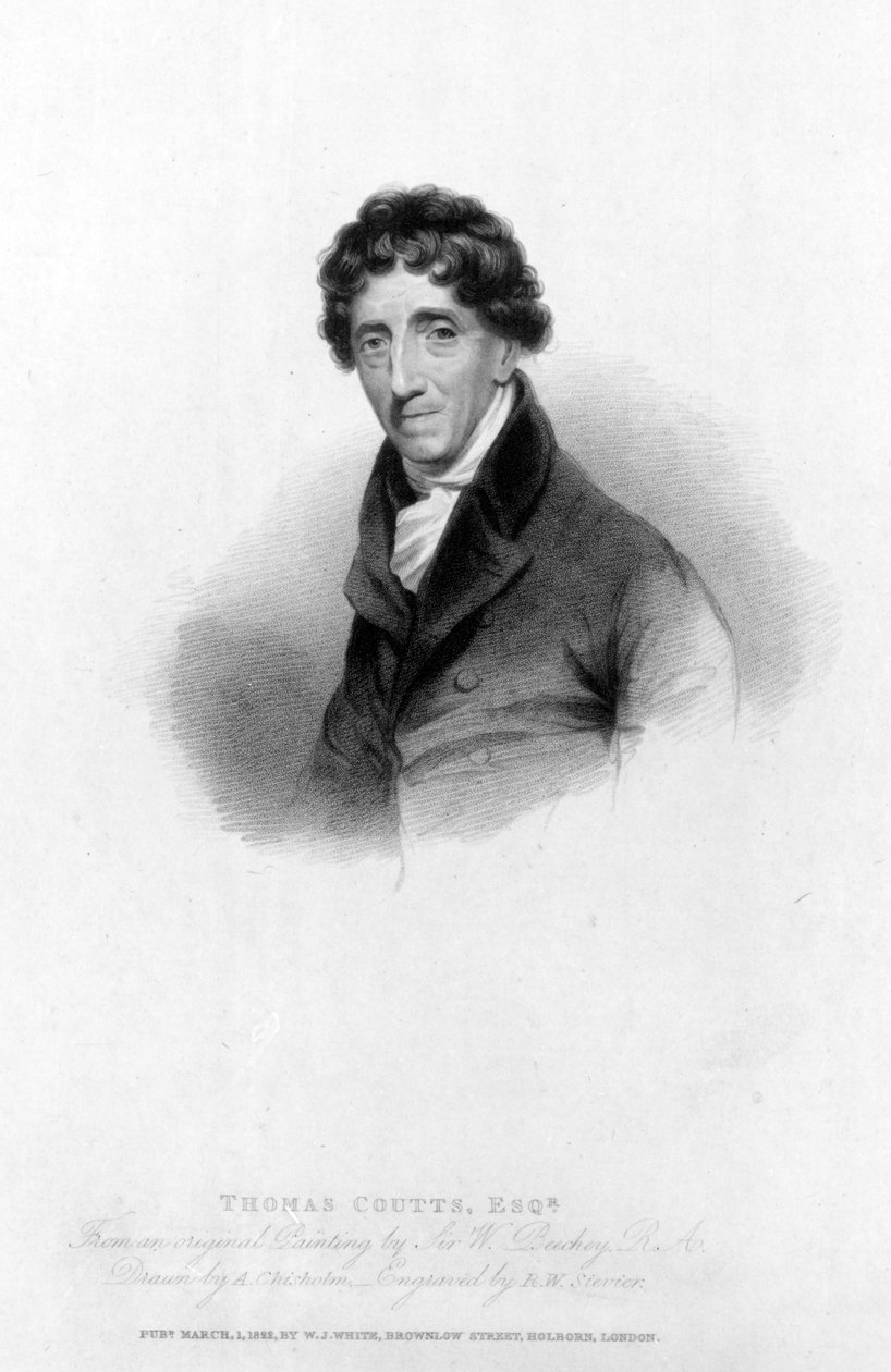 Thomas Coutts, Esq. rysowany przez A. Chisholma i rytowany przez R.W. Sieviera, 1822 autorstwa William Beechey