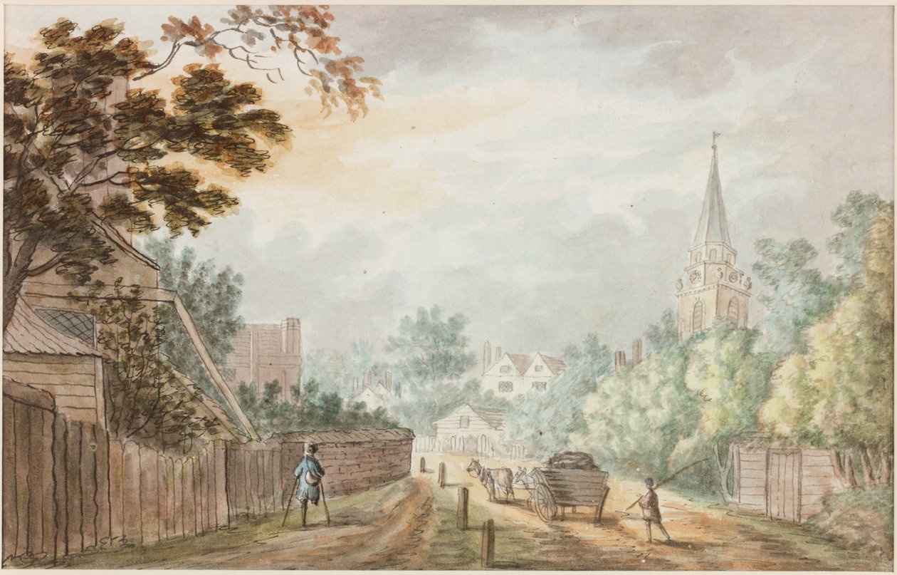A View in the Lane w pobliżu Battersea Fields (ołówek i akwarela na papierze) autorstwa William Beilby