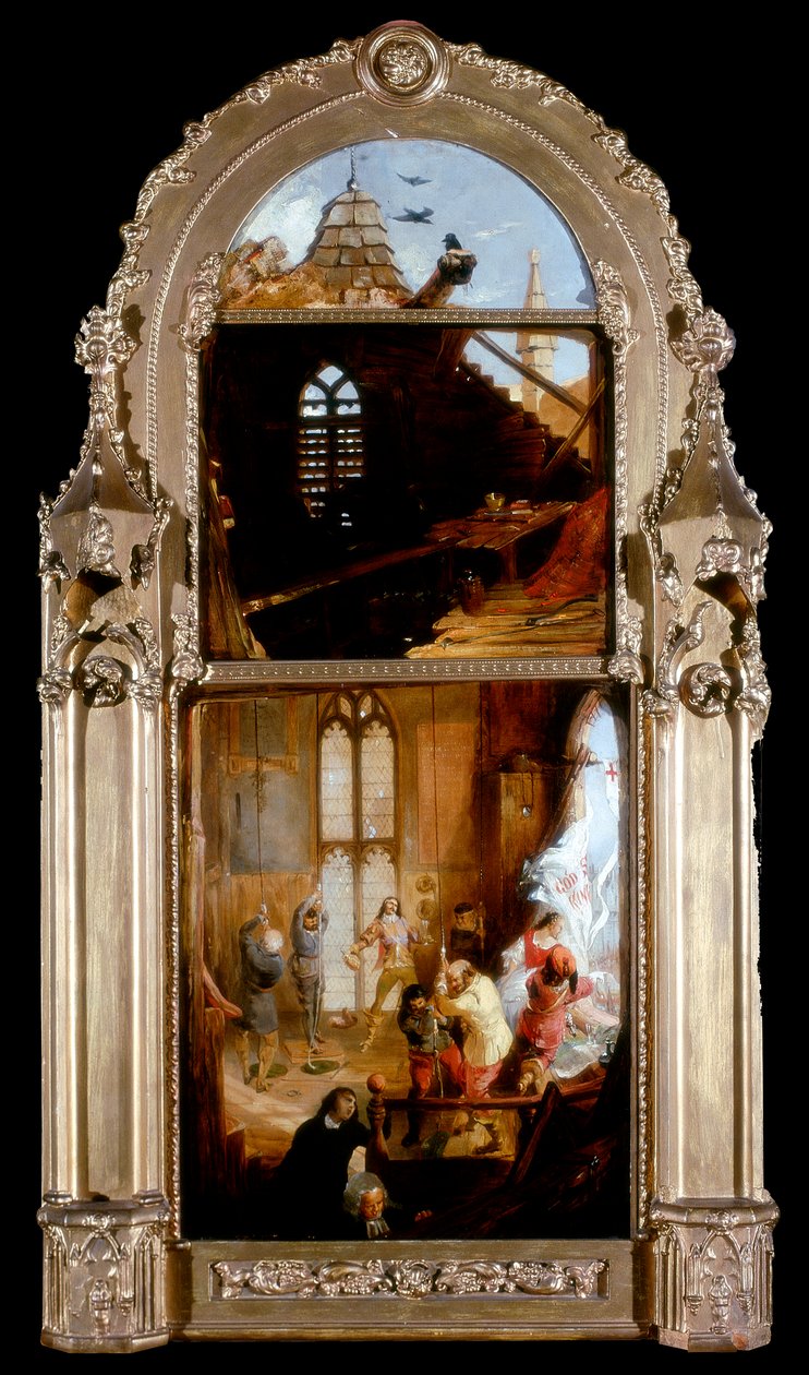 Dzwonnicy i kawalerzyści świętują wejście Karola II do Londynu podczas restauracji, c.1842 autorstwa William Bell Scott