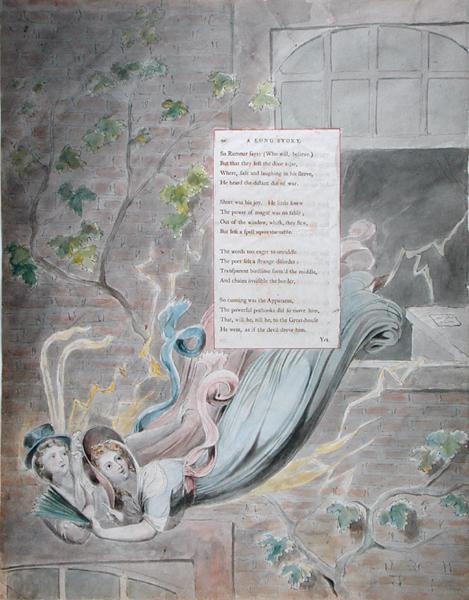 A Long Story, z The Poems of Thomas Gray, opublikowane 1797-98 (toaleta i czarny tusz na papierze) autorstwa William Blake