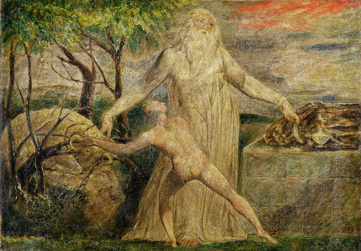 Abraham i Izaak, 1799-1800 (tempera, pióro i atrament na płótnie) autorstwa William Blake