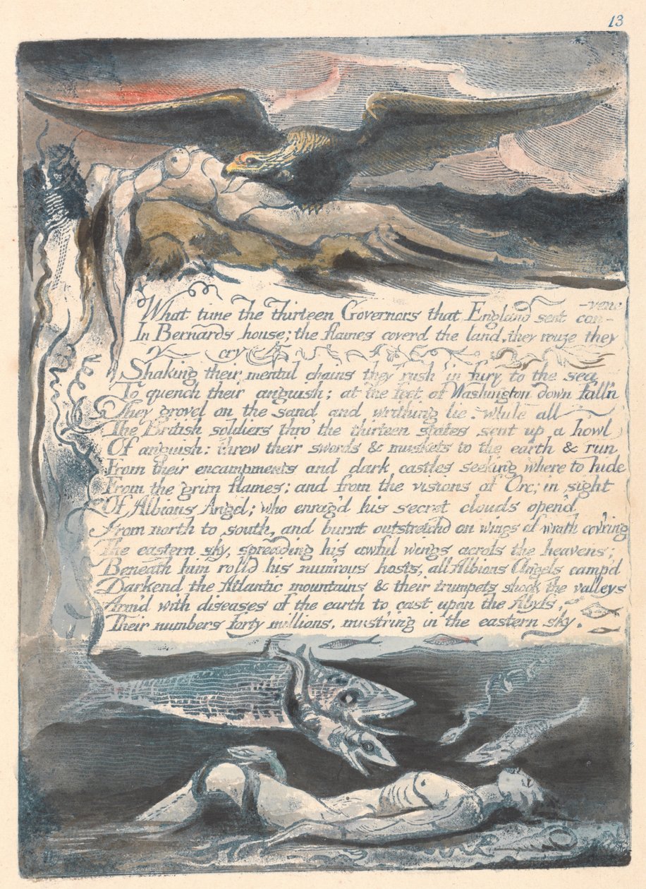 Ameryka. Proroctwo, tablica 15, O której godzinie trzynastu namiestników.... autorstwa William Blake