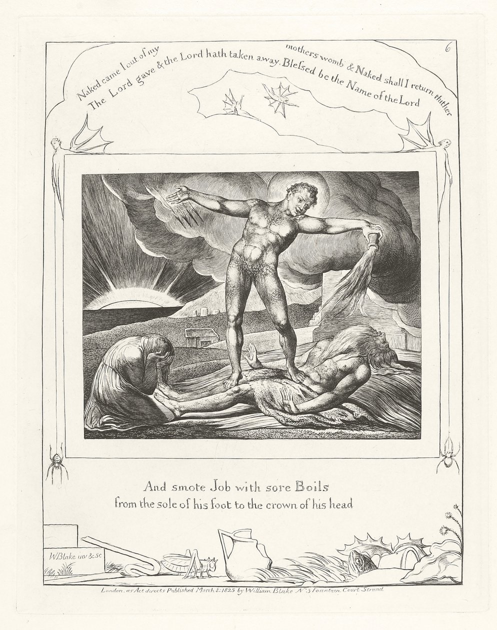 I poraził Hioba bolesnymi wrzodami od podeszwy stopy do czubka głowy, 1825 autorstwa William Blake