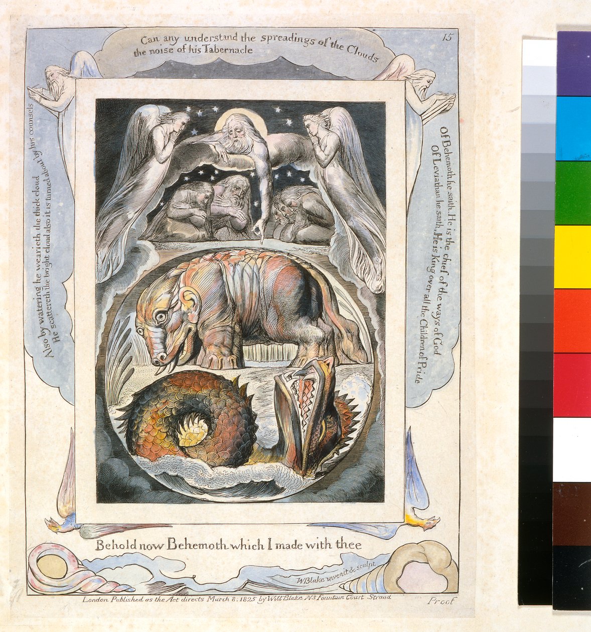 Behemot i Lewiatan z Księgi Hioba (pl.15), ok.1793 (ręcznie przyciemniane linie) autorstwa William Blake