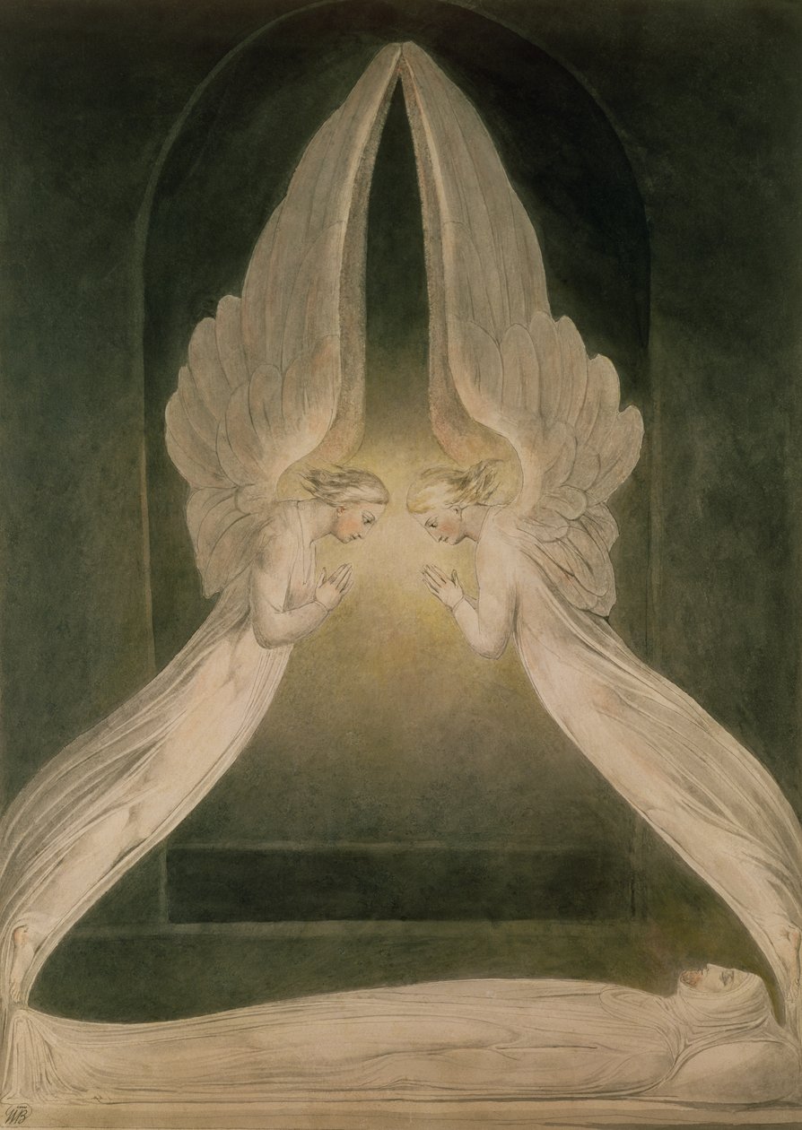 Chrystus w grobie, strzeżony przez aniołów autorstwa William Blake
