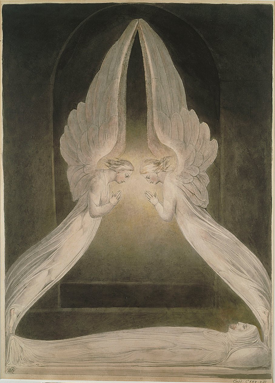 Chrystus w grobie, strzeżony przez aniołów autorstwa William Blake