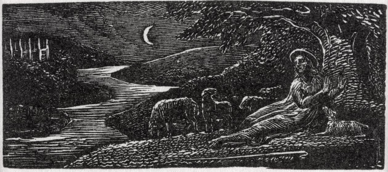 Colinet odpoczywający nocą w Cambridge, ilustracja z "The Pastorals of Virgil" dr Thorntona autorstwa William Blake