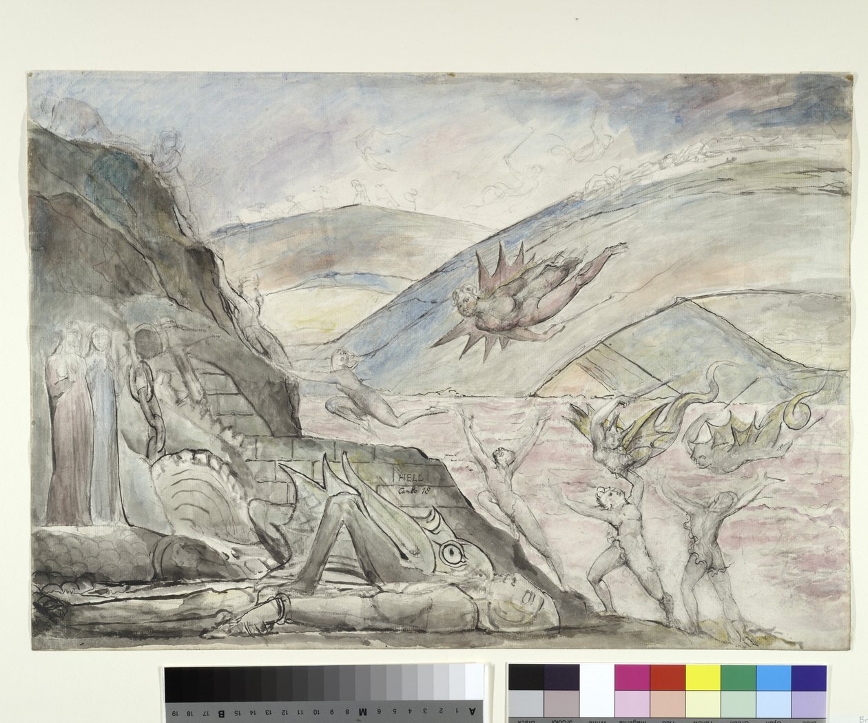 Demony dręczące uwodzicieli z Malebolge, ilustracja do Boskiej Komedii autorstwa Dante Alighieri, 1824-27 (pióro i atrament z toaletą na ołówku i kredą na papierze) autorstwa William Blake