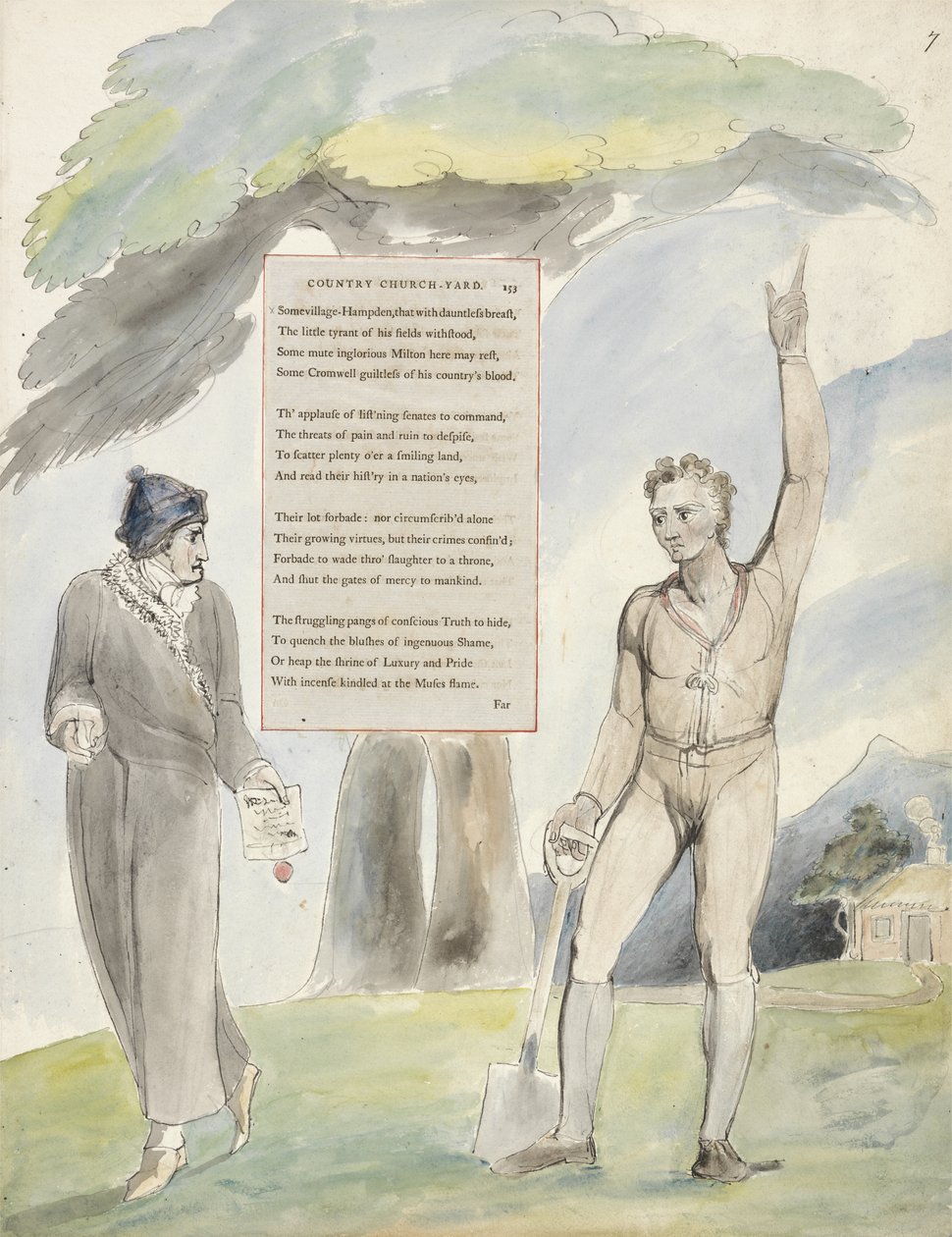 Elegia napisana w wiejskim dziedzińcu kościelnym, projekt 111 z The Poems of Thomas Gray, 1797-98 (wc z piórem i atramentem na papierze) autorstwa William Blake