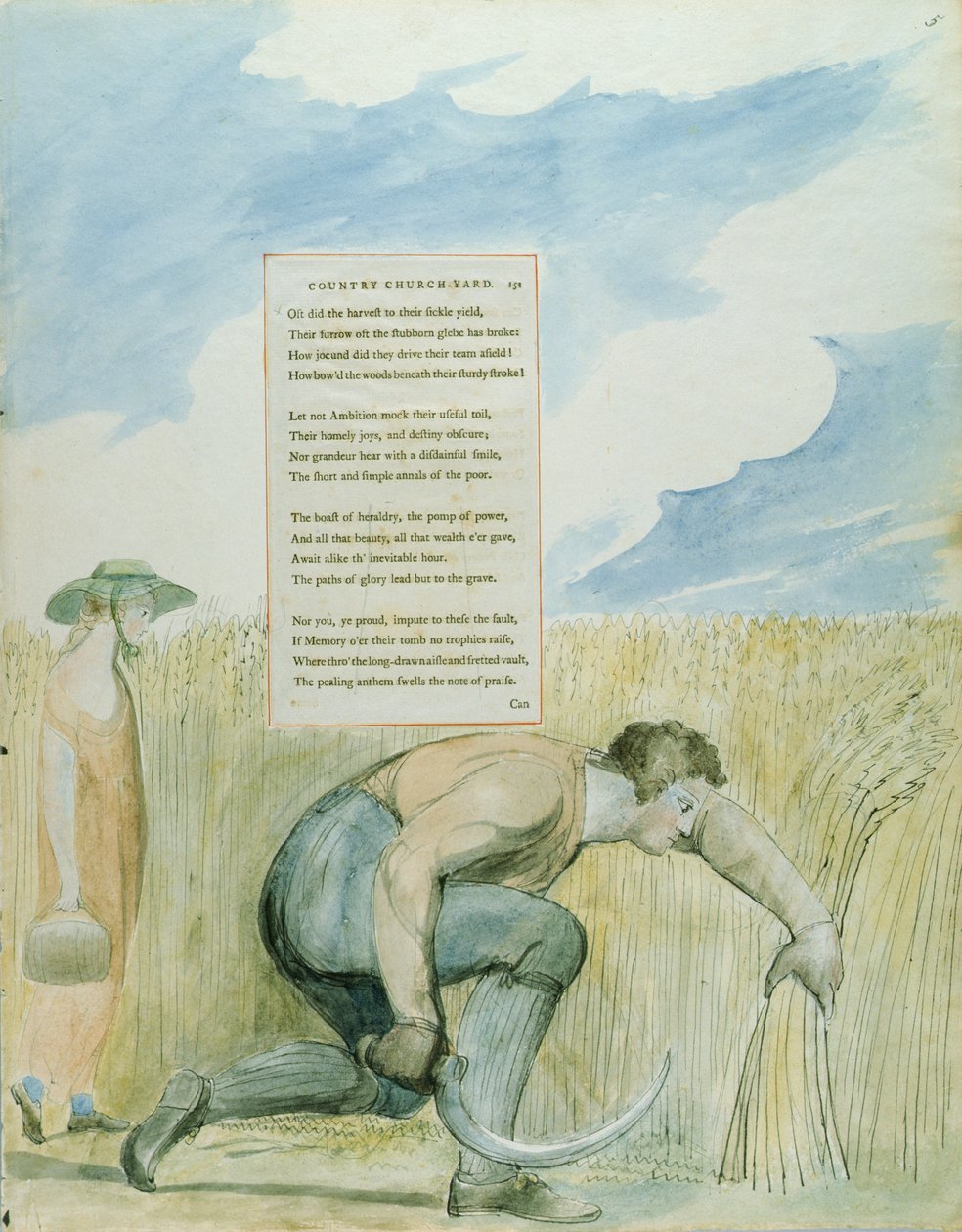 „Elegia napisana na wiejskim dziedzińcu kościoła”, wzór 109 z „Poematów Thomasa Graya”, 1797-98 (wc z piórem i czarnym tuszem na papierze) autorstwa William Blake