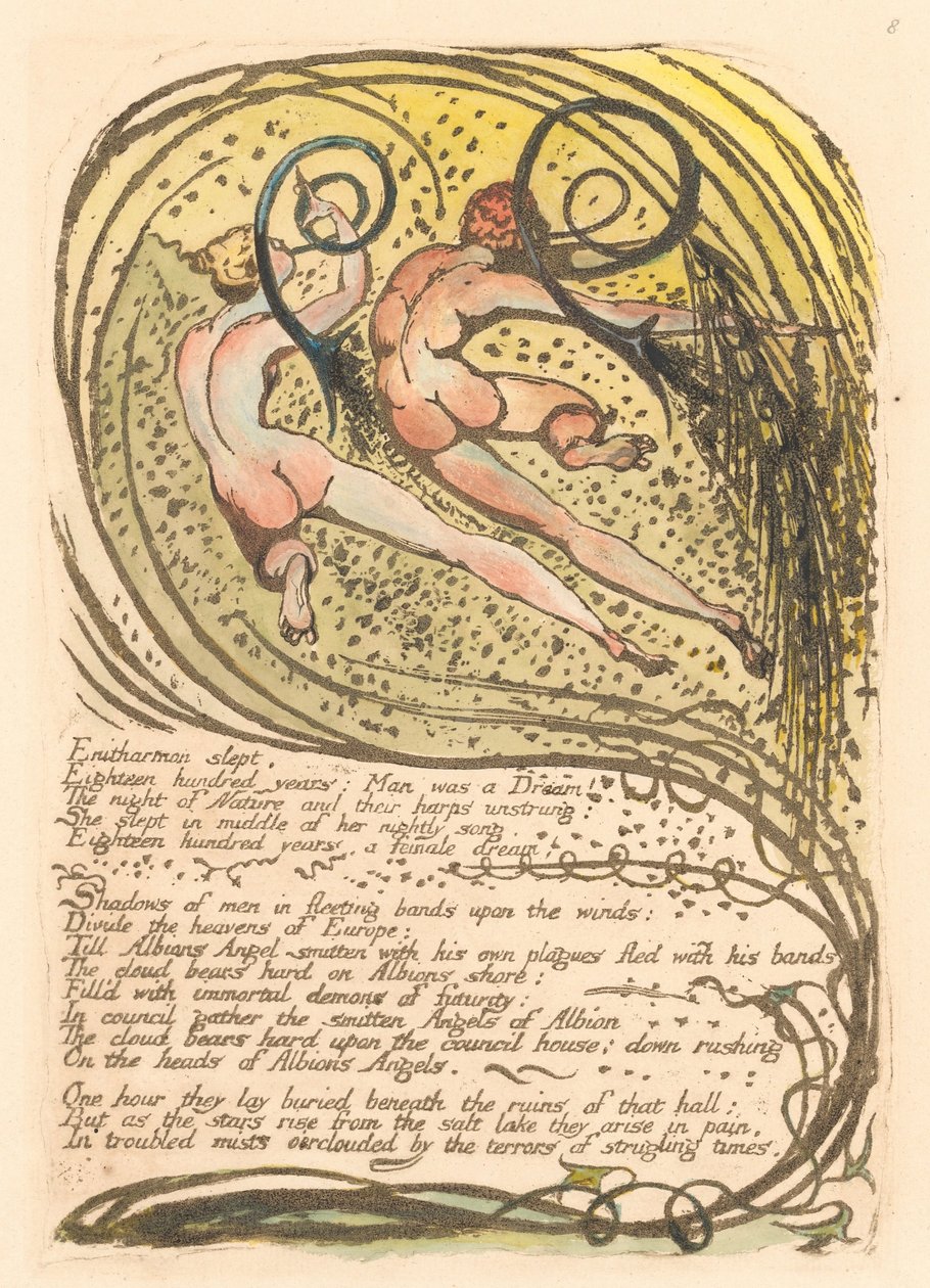 Europa. Proroctwo, ilustracja 10, Enitharmon spał. . . . (Bentley 12) autorstwa William Blake