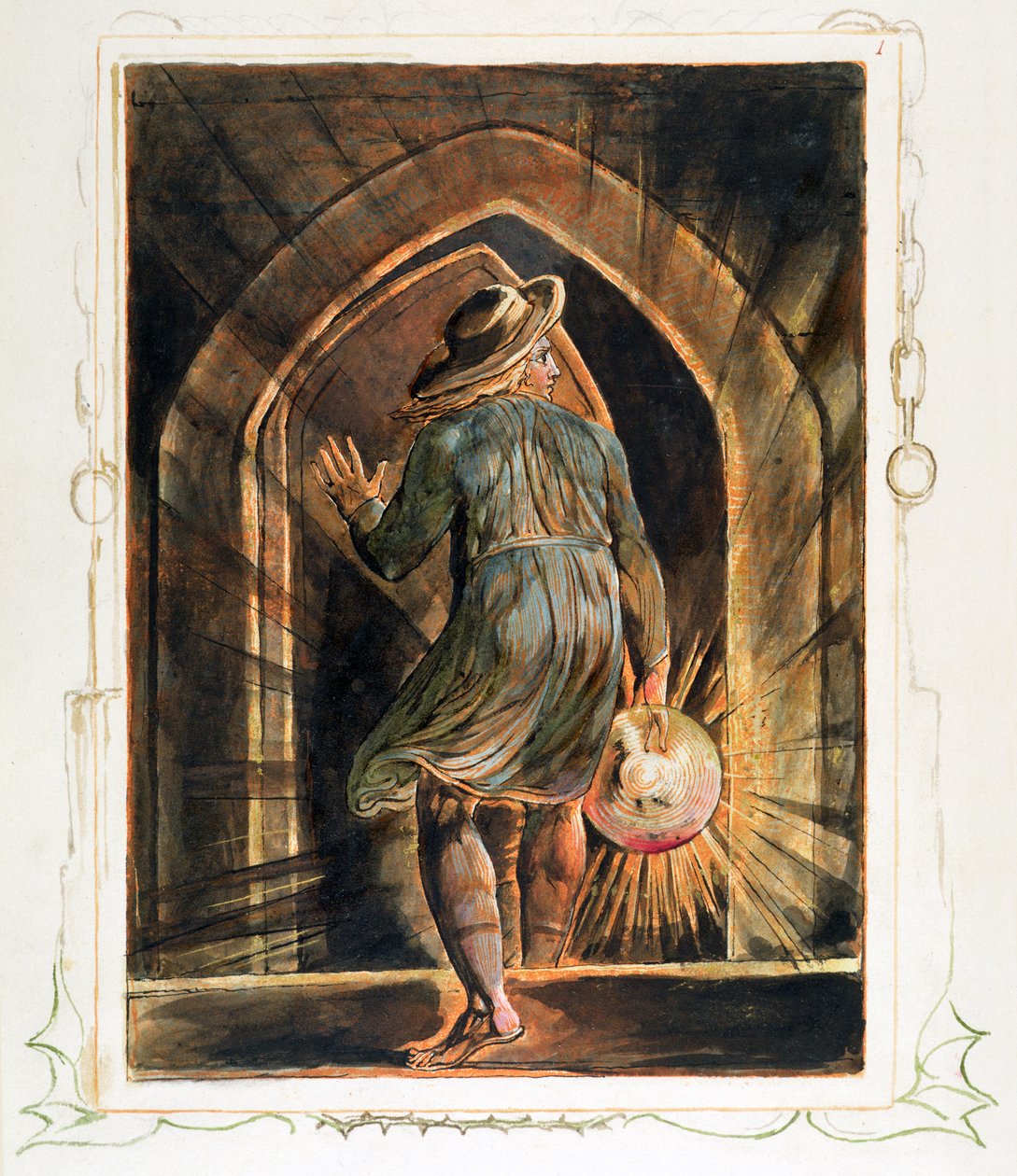 Frontyspis do „Jerusalem” (Bentley Copy E) 1804-20 (akwaforta za pomocą pióra, toalety i złota na papierze) autorstwa William Blake