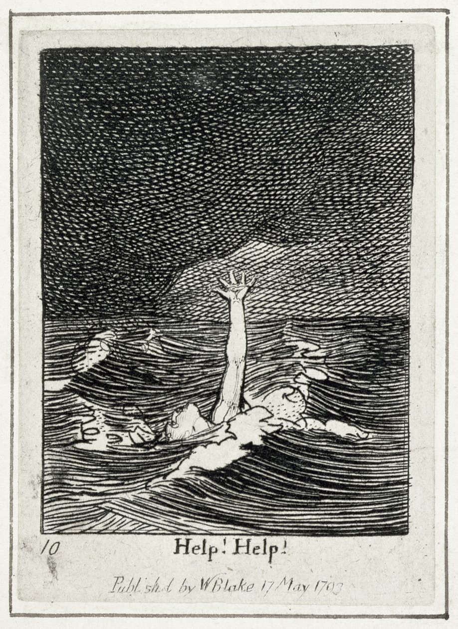 Pomoc! Pomocy!, płyta 10 z For the Sexes, The Gates of Paradise, wyd. 1793 (grawerowanie liniowe) autorstwa William Blake