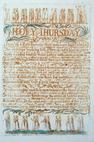Wielki Czwartek, tablica 23 z Pieśni o niewinności, 1789 (akwaforta płaskorzeźba z wc) autorstwa William Blake
