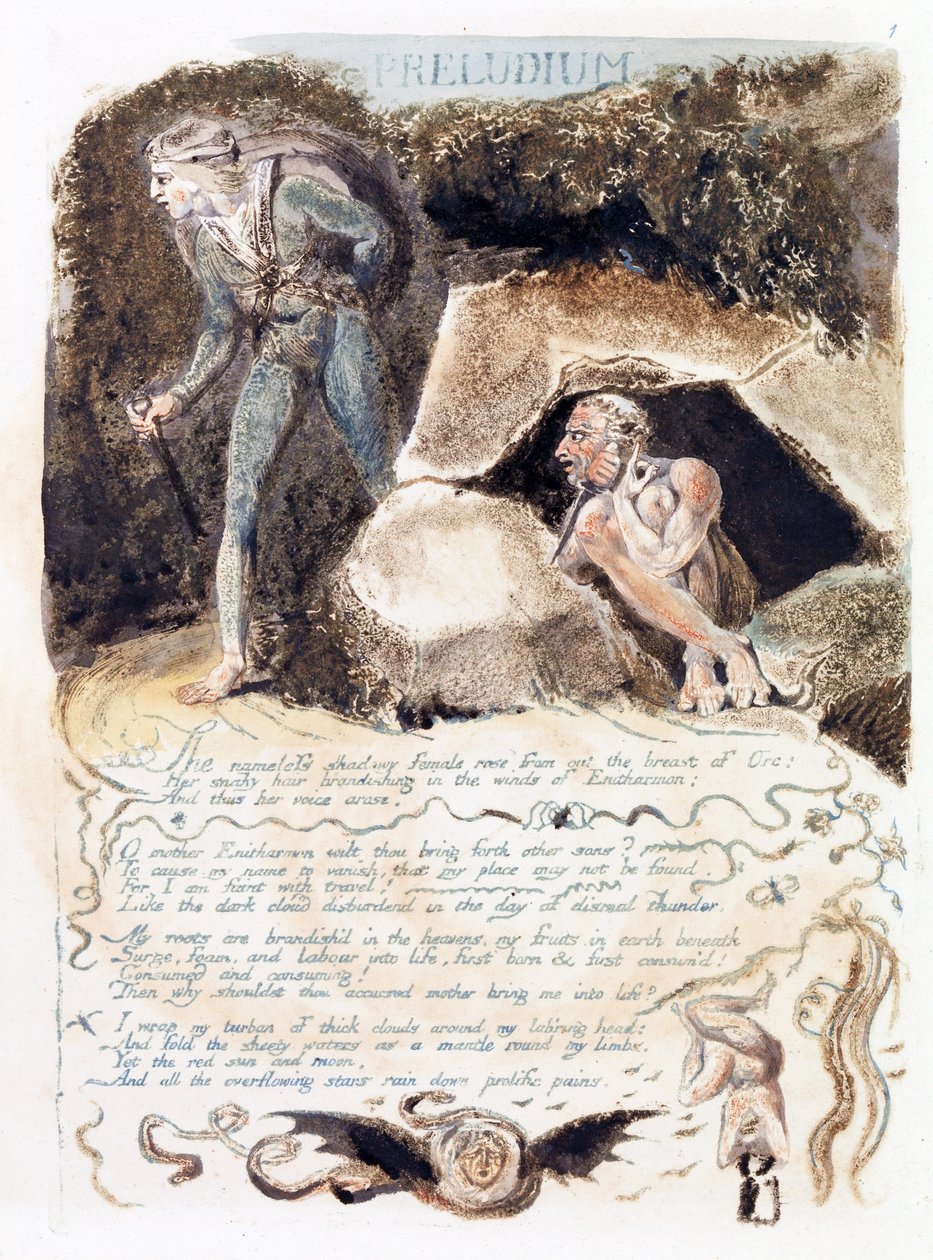 Ilustracja z „Europe: a Prophecy”, Lambeth, 1794 (atrament i toaleta na papierze) autorstwa William Blake