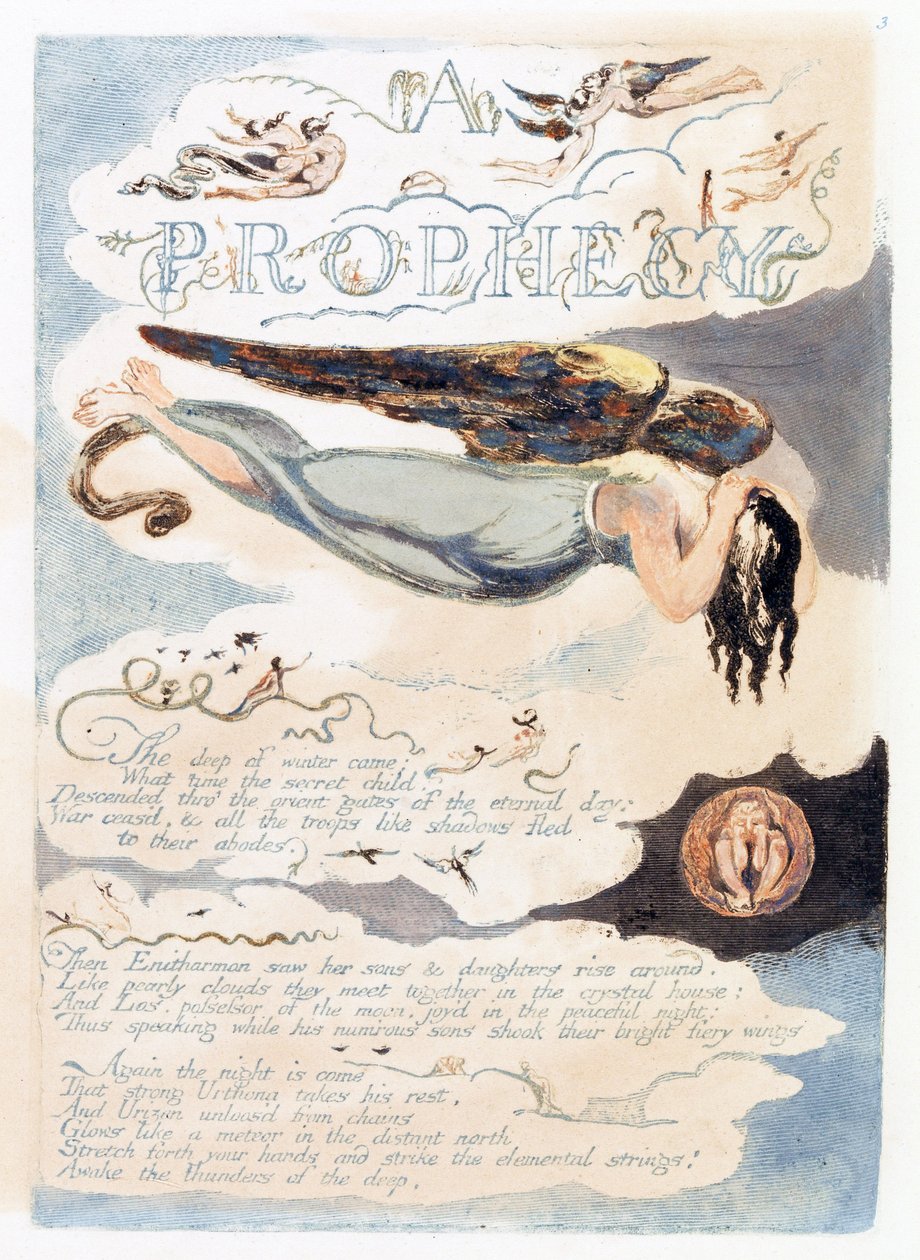 Ilustracja z „Europe: a Prophecy”, Lambeth, 1794 (atrament i toaleta na papierze) autorstwa William Blake