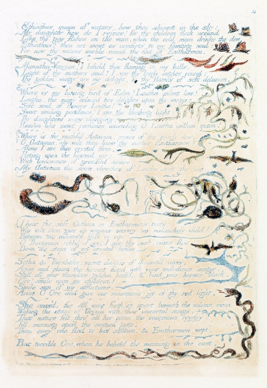 Ilustracja z "Europe: a Prophecy", Lambeth, 1794 (tusz i wc na papierze) autorstwa William Blake