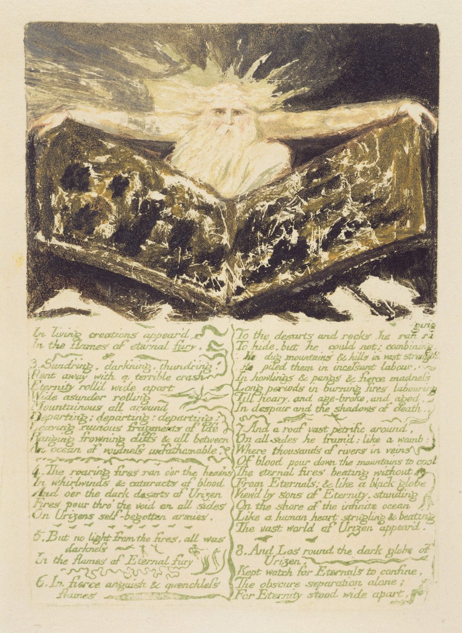 „W żywych kreacjach pojawiły się…”, płyta 6 z „Pierwszej księgi Urizena”, 1794 (kolorowy druk reliefowy z wc) autorstwa William Blake
