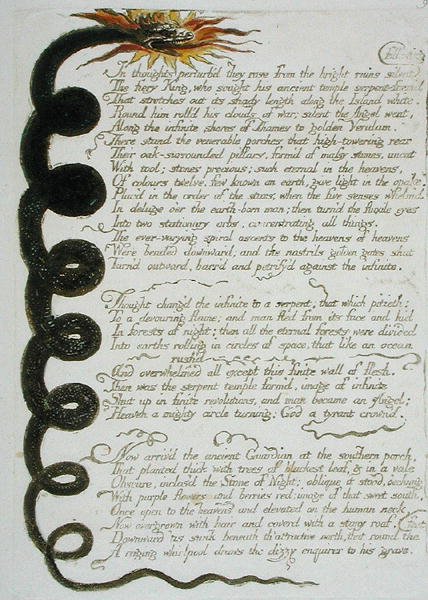 W myślach perturbd..., płyta 11 z Europy. Proroctwo, 1794 (akwaforta reliefowa z toaletą i olejem na papierze) autorstwa William Blake