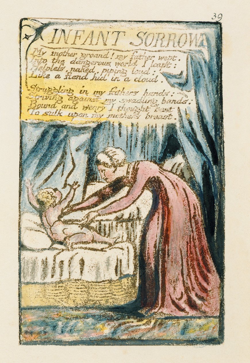 „Infant Sorrow”, płyta 39 (Bentley 48) z „Pieśni o niewinności i doświadczeniu” (Bentley Copy L) 1789-94 (akwaforta wypukła z piórem i wc) autorstwa William Blake