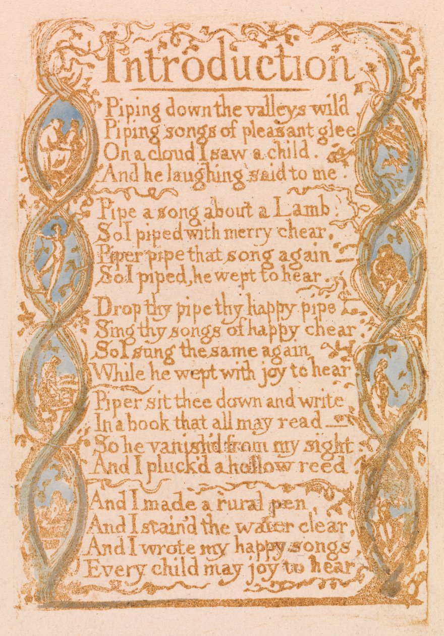 Wstęp, płyta 3 z Pieśni niewinności, 1789 (akwaforta reliefowa z wc na papierze) autorstwa William Blake