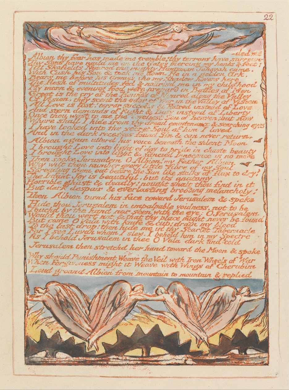 Jerozolima, ilustracja 22, Albion twój strach sprawił, że drżę... autorstwa William Blake
