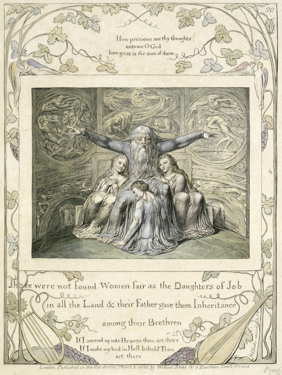 Hiob i jego córki (pl.20) z Księgi Hioba, ok.1793 (ręcznie barwiona kreska) autorstwa William Blake