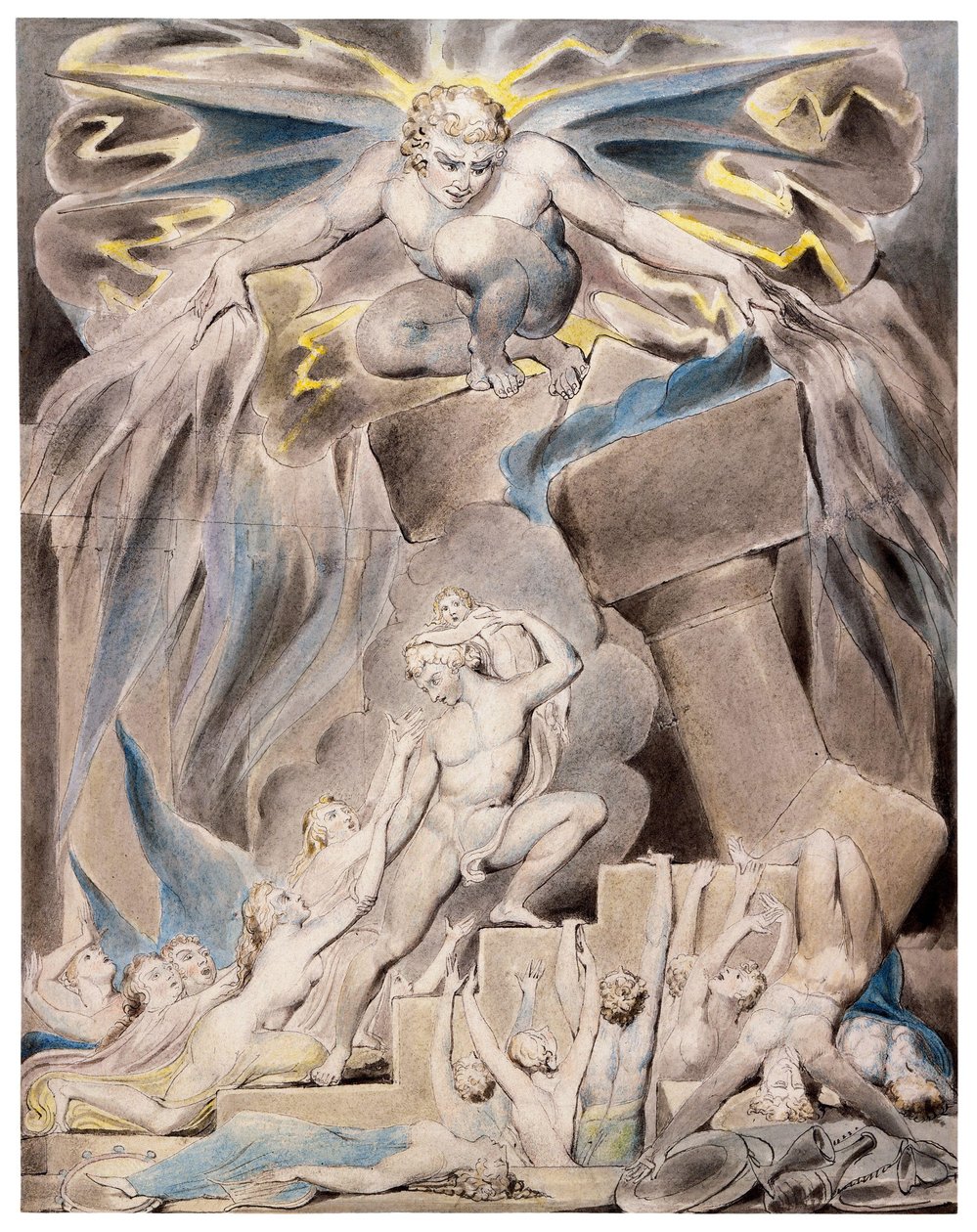 Synowie i córki Jobsa przytłoczeni przez Szatana autorstwa William Blake