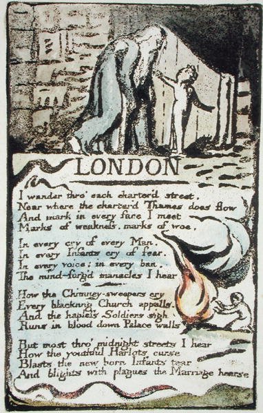 Londyn, płyta 51 (Bentley 46) z Pieśni o niewinności i doświadczeniu (Bentley Copy L) 1789-94 (akwaforta wypukła z piórem i toaletą) autorstwa William Blake