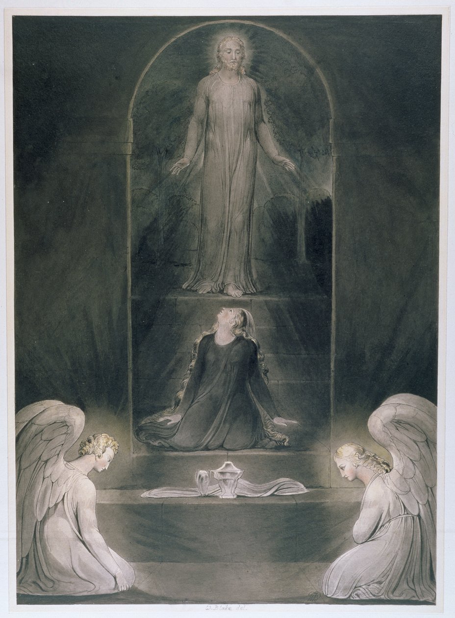 Maria Magdalena przy grobie, ok. 1805 (toaleta i pióro i czarny tusz na papierze) autorstwa William Blake