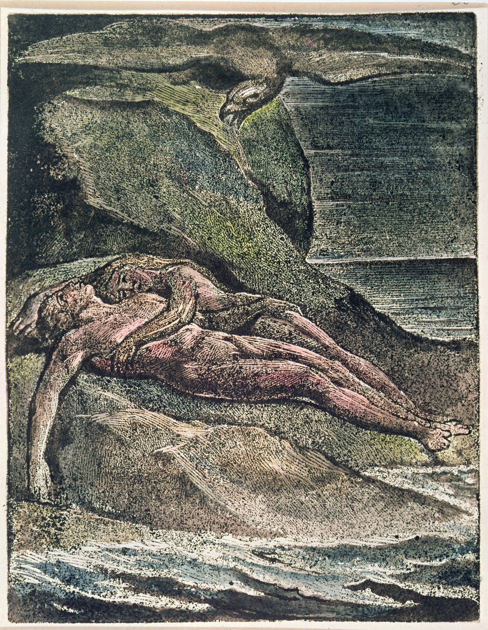 Milton a Poem: Albion na skale, 1804 (akwaforta wypukła, biały grawer, wc) autorstwa William Blake