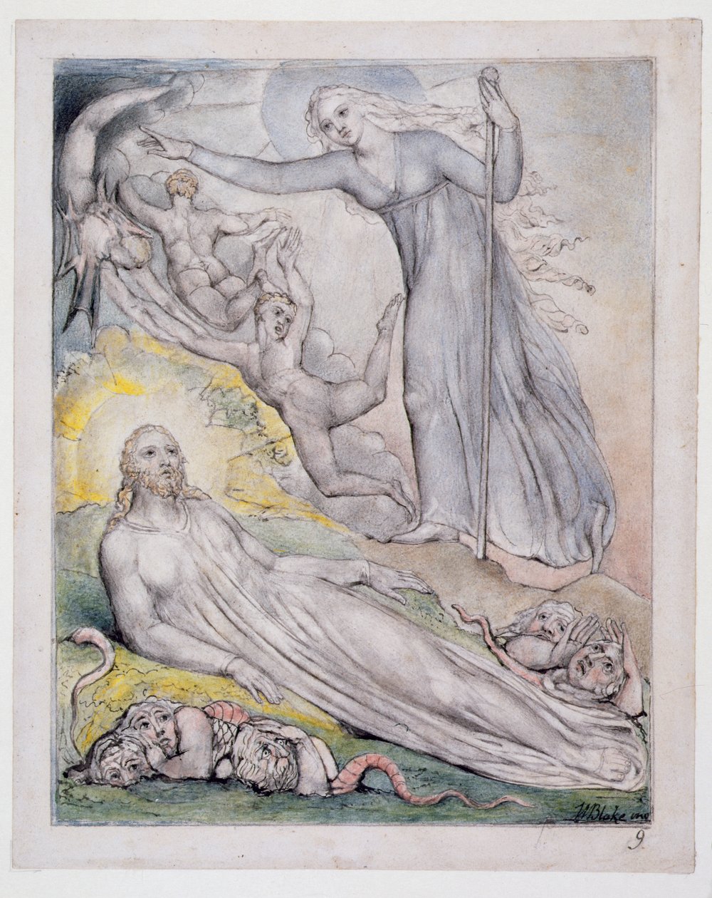 Morning Chasing away the Phantoms, ilustracja z „Paradise Regained” Johna Miltona, ok. 1816-18 (pióro i atrament, szare pranie i toaleta na papierze) autorstwa William Blake