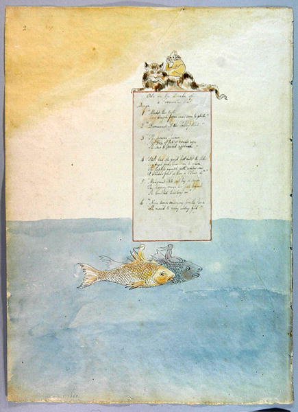Oda na śmierć ulubionego kota, projekt 8 do The Poems of Thomas Gray, 1797-98 (toaleta z piórem i czarnym tuszem) (zobacz 285539 dla recto) autorstwa William Blake
