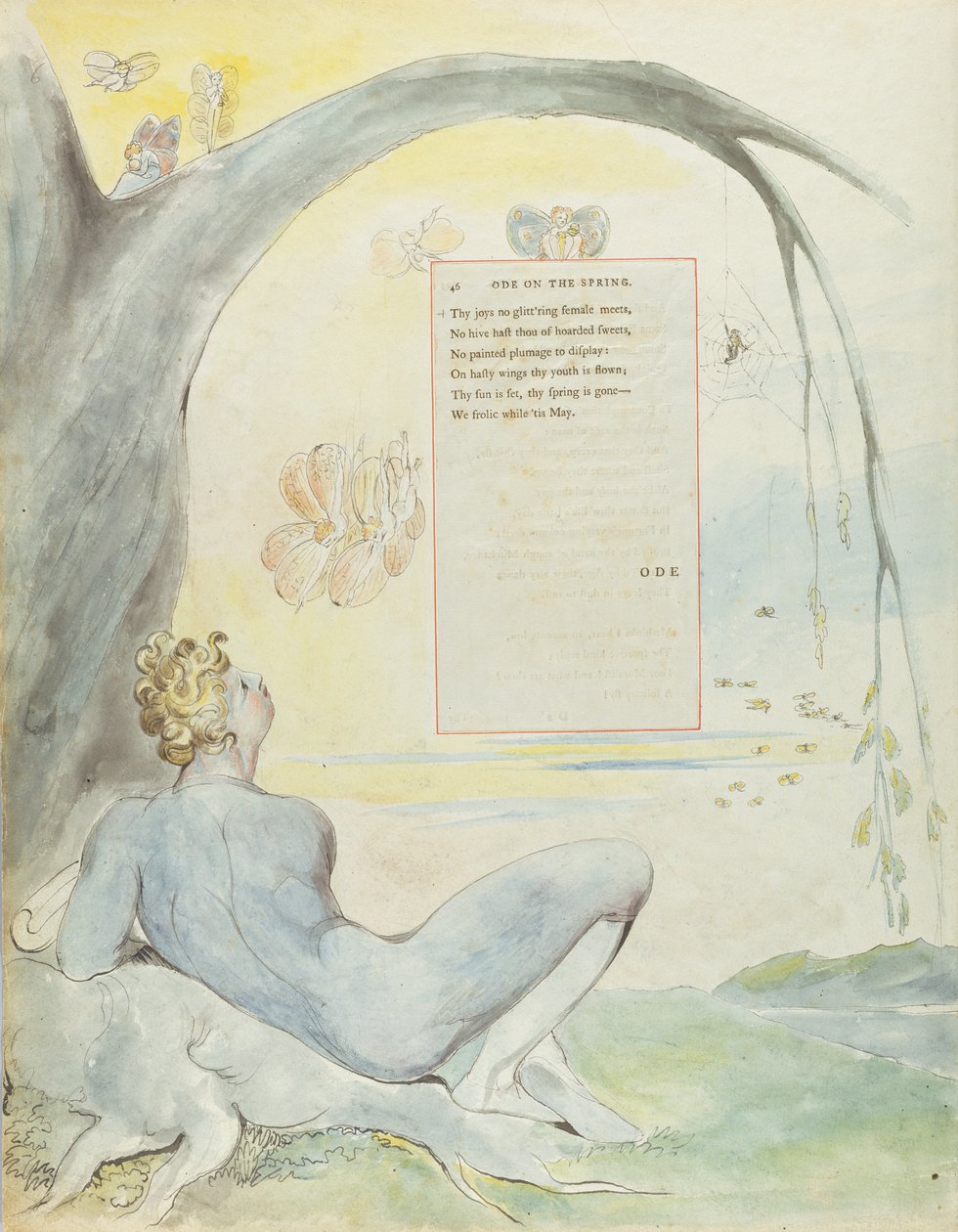 „Oda na wiosnę”, projekt 6 do „Poematów Thomasa Graya”, 1797-98 (wc z piórem i czarnym tuszem) (patrz 285537 dla recto) autorstwa William Blake