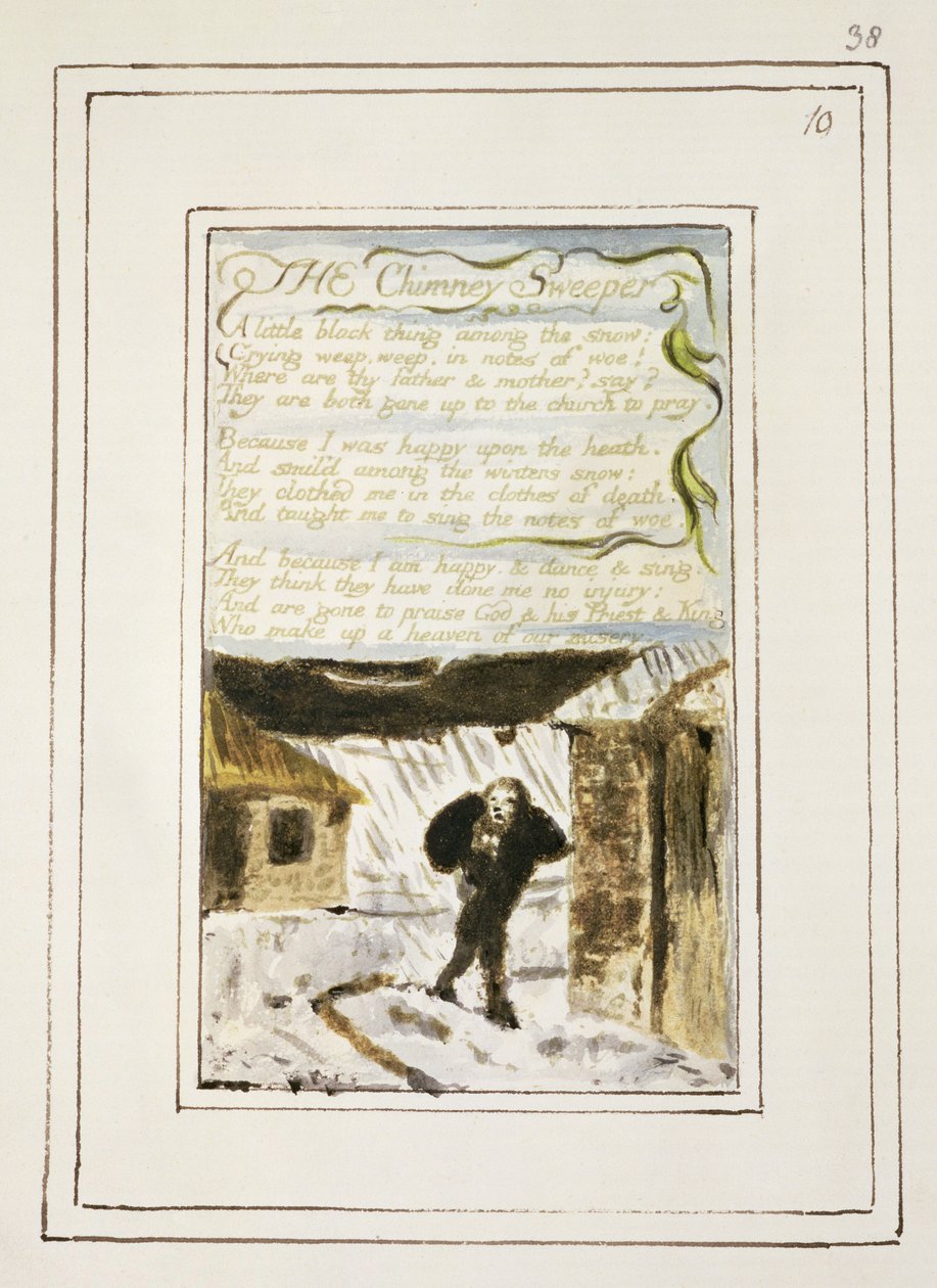 P.124-1950.pt38 Kominiarz: plansza 38 z "Pieśni niewinności i doświadczenia" (egzemplarz R) ok. 1802-08 (akwaforta, tusz i wc) autorstwa William Blake