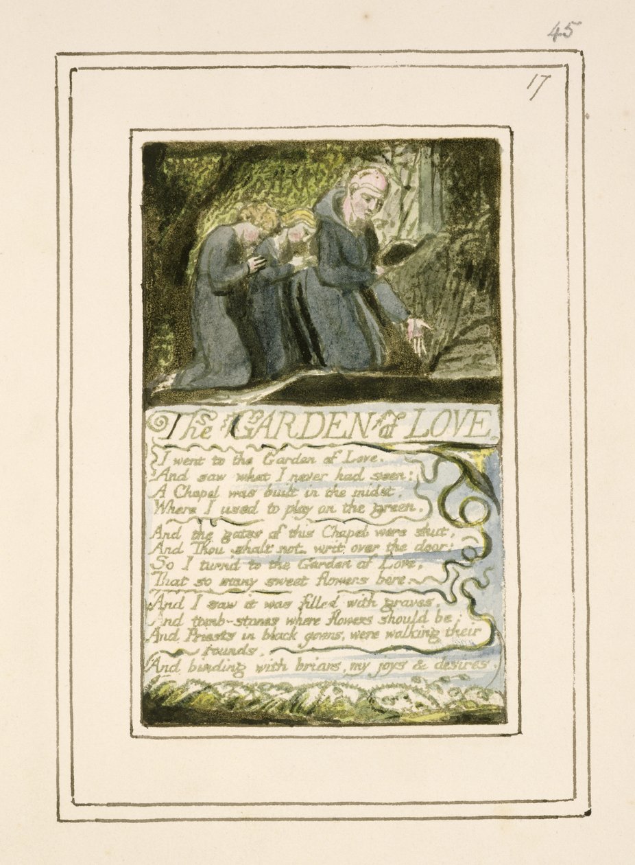 P.124-1950.pt45 Ogród miłości: płyta 45 z „Pieśni o niewinności i doświadczeniu” (kopia R) c.1802-08 (akwaforta, tusz i wc) autorstwa William Blake