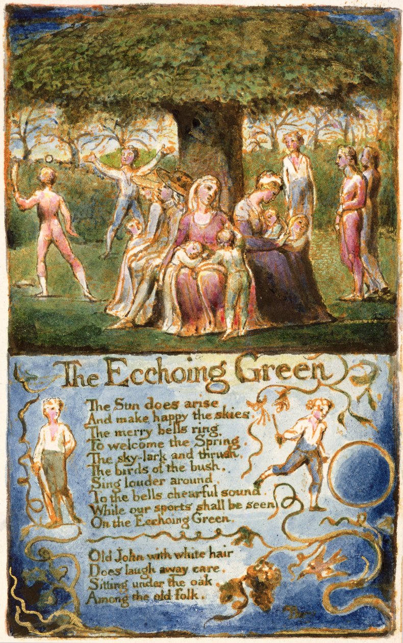 P.125-1950.pt6 The Echoing Green: tablica 6 z "Pieśni niewinności i doświadczenia" (egzemplarz AA) ok. 1815-26 (akwaforta, tusz i wc) autorstwa William Blake