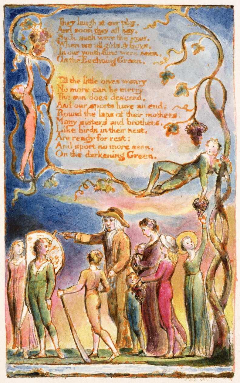 P.125-1950.pt7 Echoing Green (ciąg dalszy): płyta 7 z „Pieśni o niewinności i doświadczeniu” (kopia AA) c.1815-26 (akwaforta, tusz i wc) autorstwa William Blake