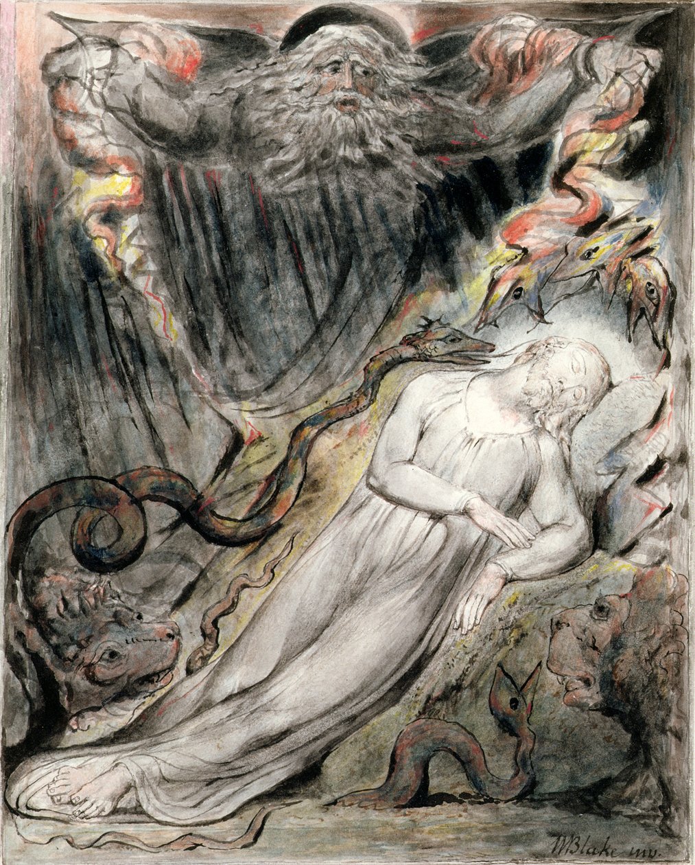 PD.20-1950 Niespokojny sen Chrystusa z „Paradise Regained” Miltona, księga IV, wiersze 401-25, c.1816-18 (pióro i atrament, szare pranie i toaleta na papierze) autorstwa William Blake