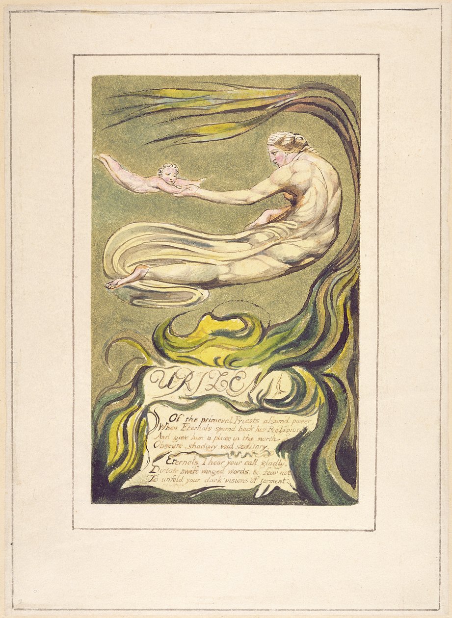Preludium, plansza 2a z „Pierwszej księgi Urizena”, 1794 (drukowana kolorowo relief akwaforta z wc na papierze) autorstwa William Blake