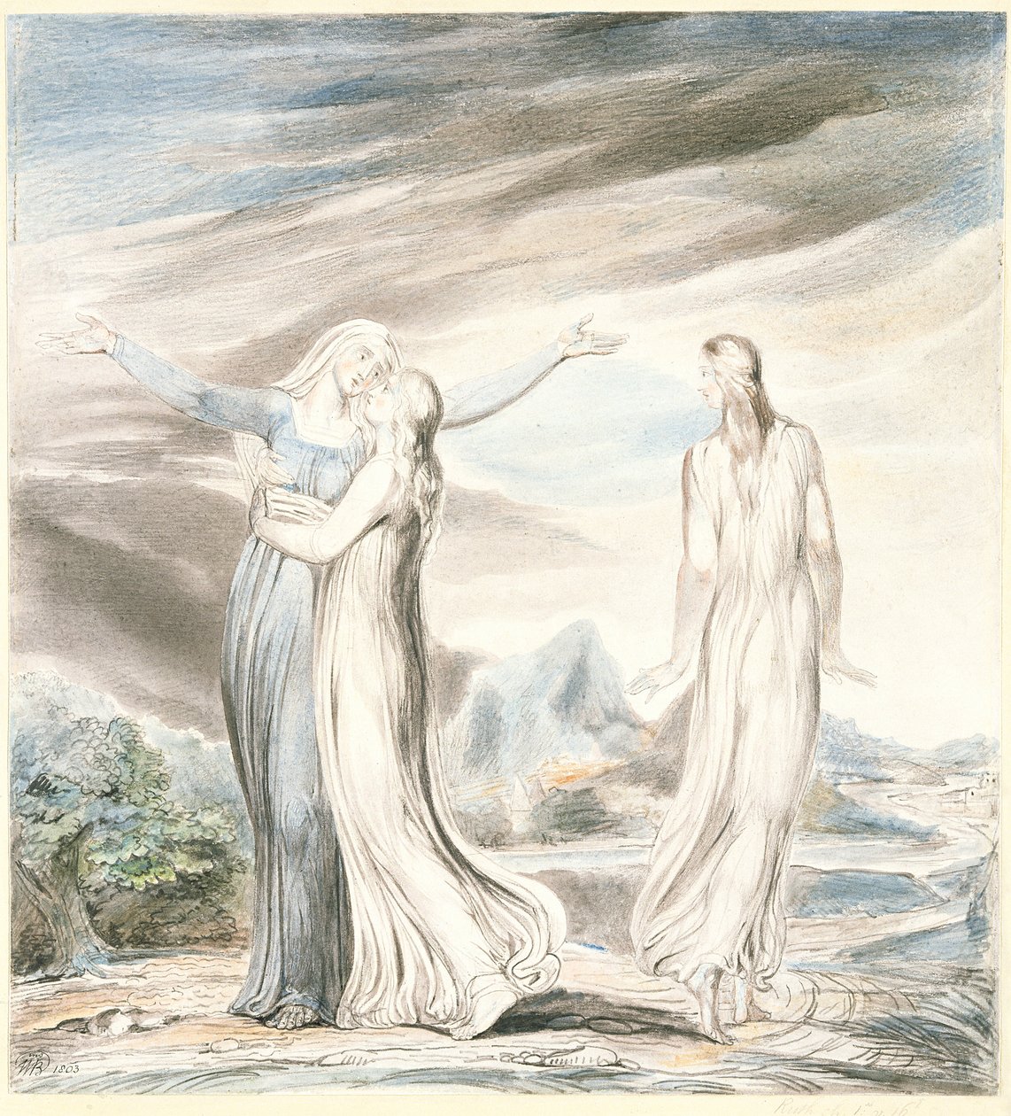 Ruth Sumienna synowa, 1803 (ołówek i wc na papierze) autorstwa William Blake