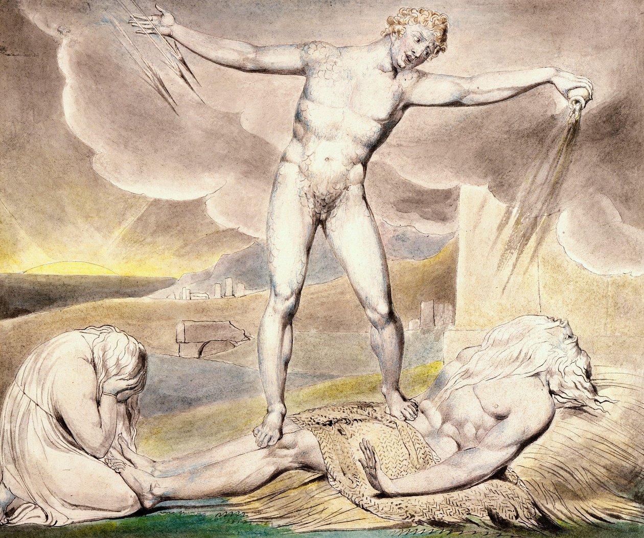 Szatan bijący Hioba wrzodami autorstwa William Blake