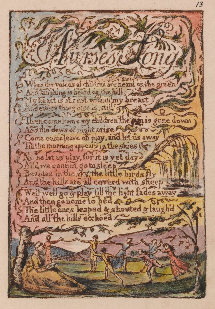 Pieśni niewinności i doświadczenia, płyta 13, Pieśń pielęgniarek (Bentley 24) autorstwa William Blake