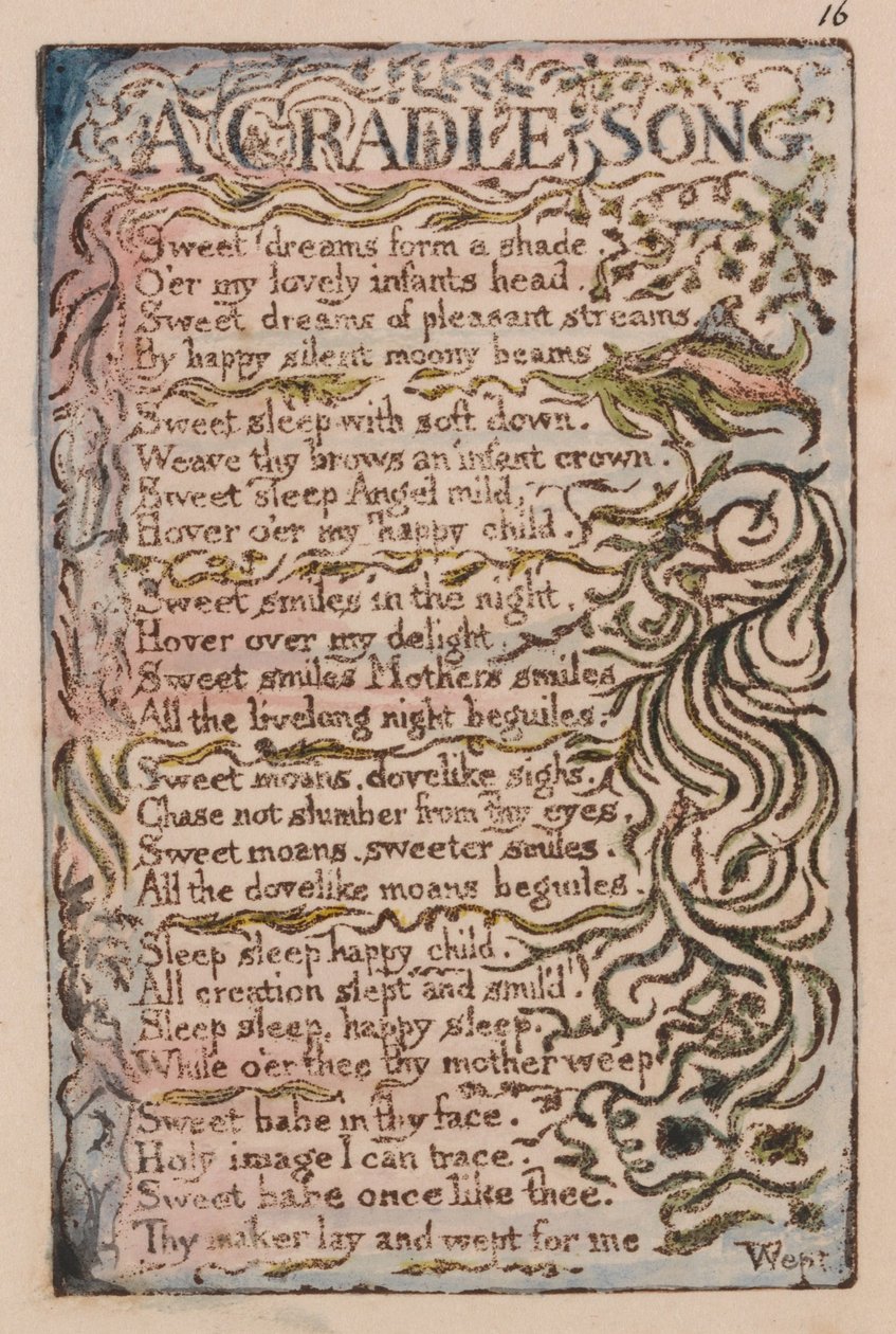 Pieśni niewinności i doświadczenia, płyta 16, pieśń kołyskowa (Bentley 16) autorstwa William Blake