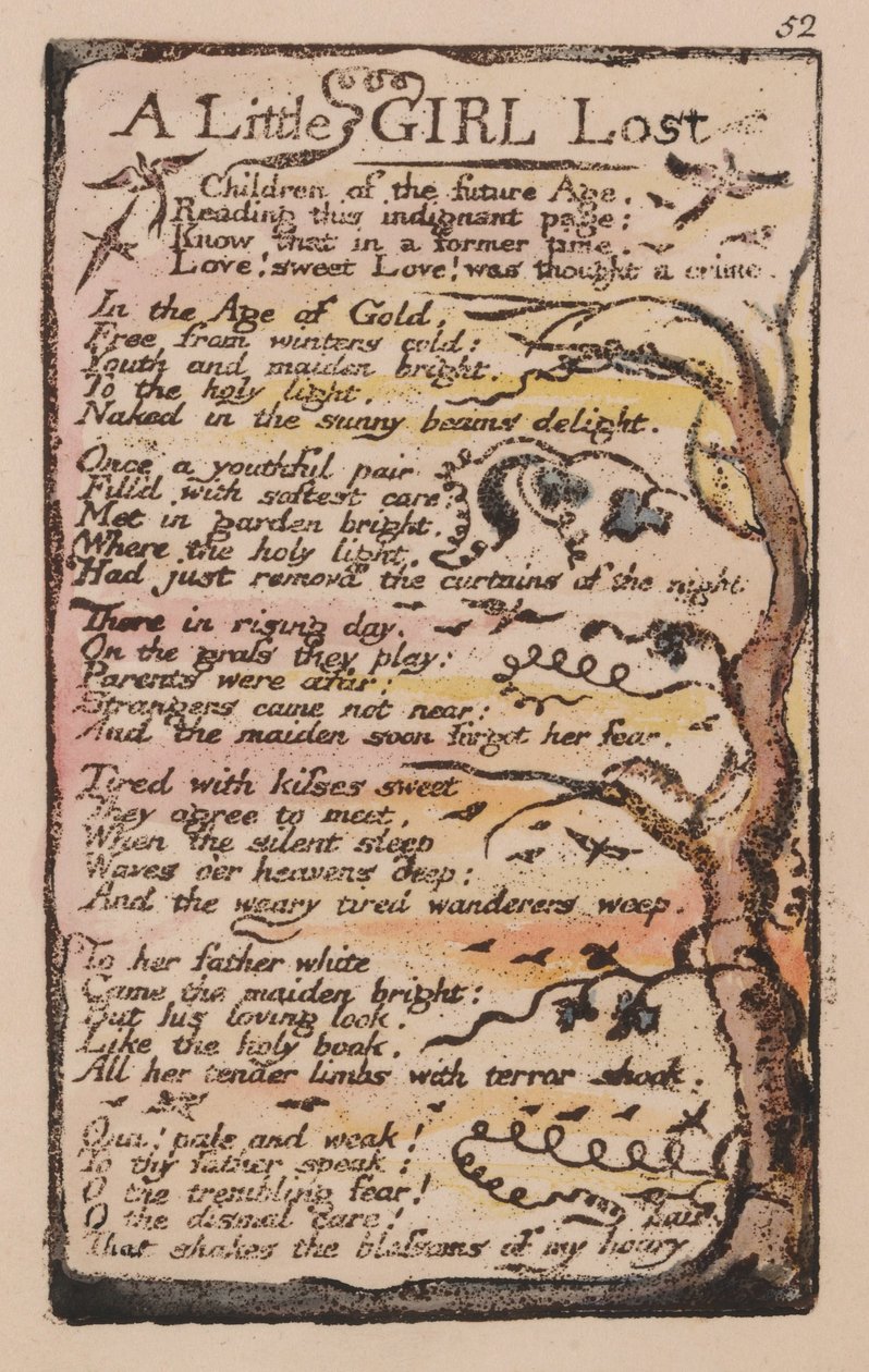 Pieśni o niewinności i doświadczeniu, płyta 52, Zagubiona dziewczynka (Bentley 51) autorstwa William Blake