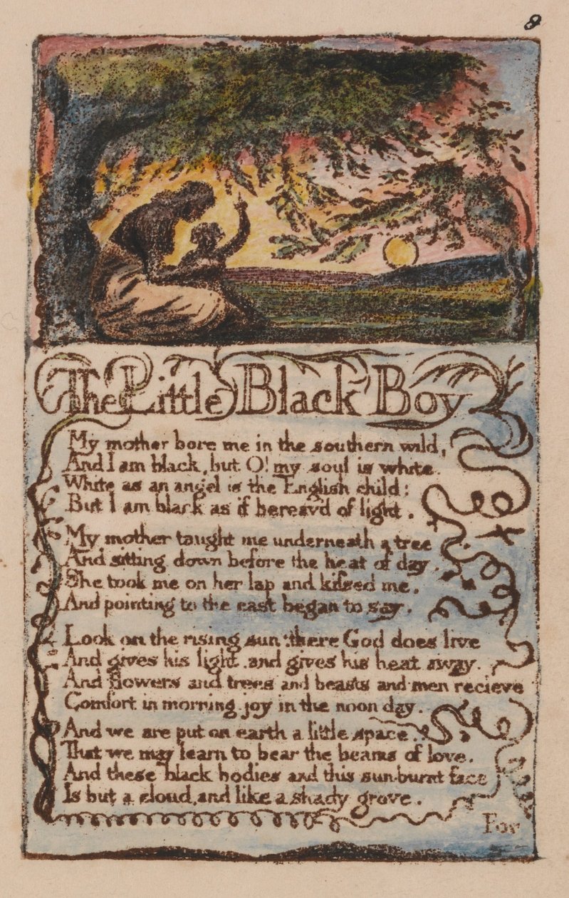 Pieśni o niewinności i doświadczeniu, płyta 8, Mały czarny chłopiec (Bentley 9) autorstwa William Blake
