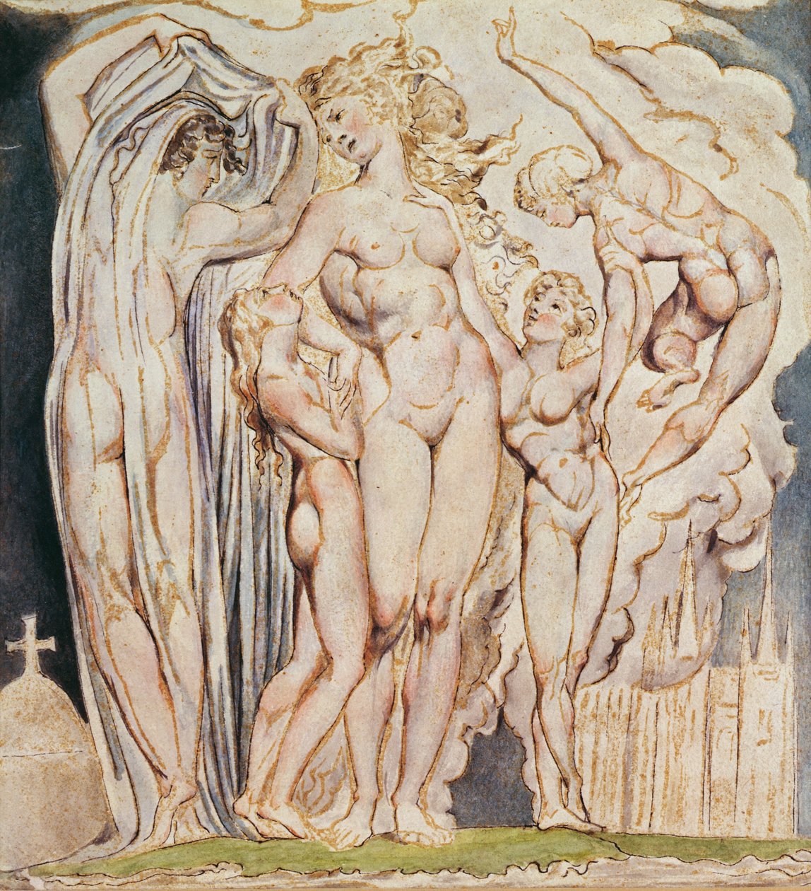 Studium do „Wsparcie się o filary...”, tablica 32 z „Jerusalem”, 1804-20 (pióro i toaleta na papierze) autorstwa William Blake