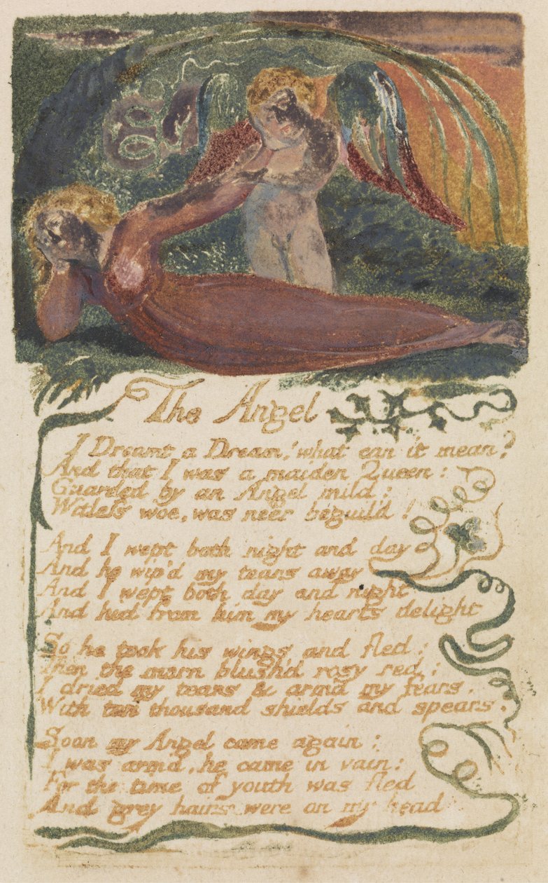 Anioł, tablica 39 z Pieśni o doświadczeniu, 1794 (akwaforta płaskorzeźba z wc) autorstwa William Blake