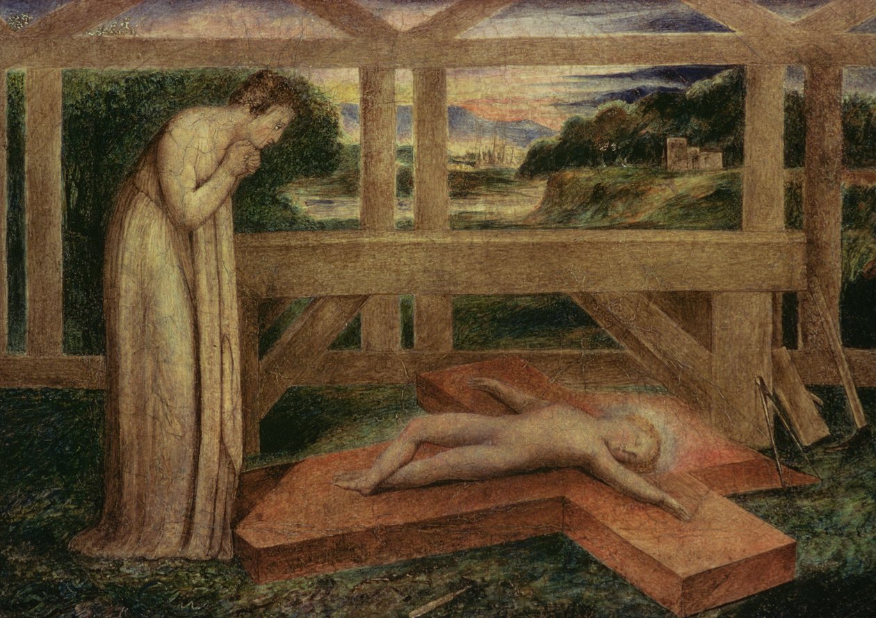 Dzieciątko Chrystusa śpiące na krzyżu, ok. 1799-1800 (tempera na płótnie) autorstwa William Blake